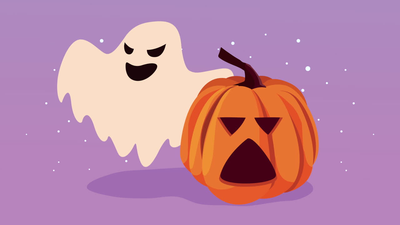 feliz animación de halloween con fantasma y calabaza
