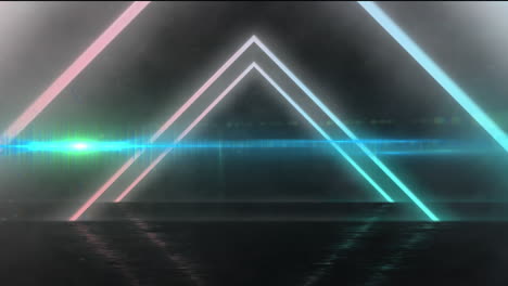 animación de un túnel de neón brillante que se refleja en una superficie negra