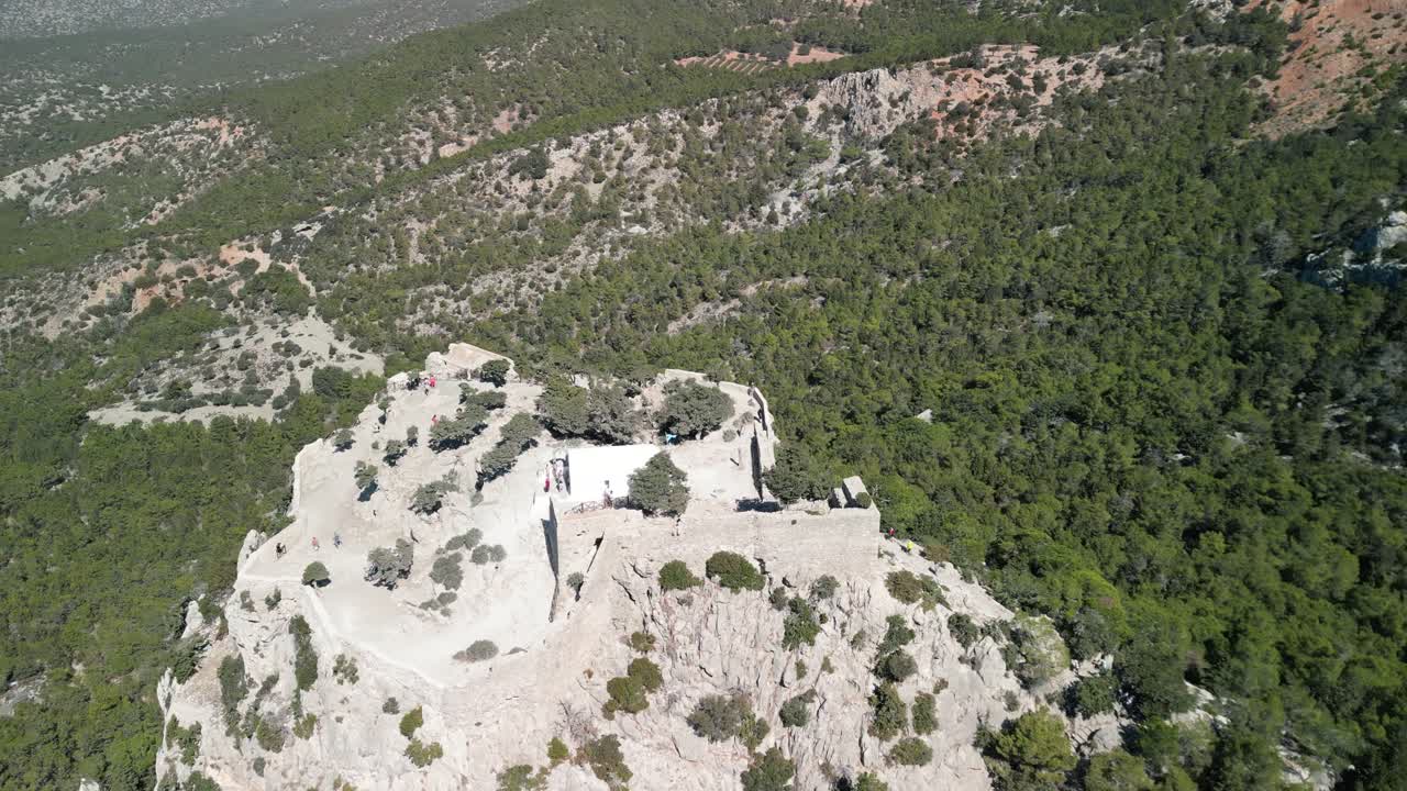 Aerial View of a Castle Ruin on a Mountaintop