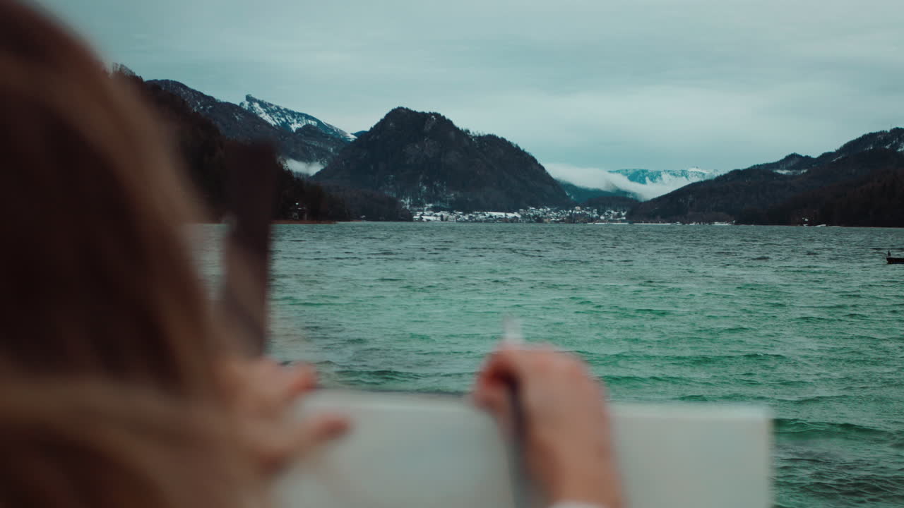 Artist Painting Mountain Lake Scenery