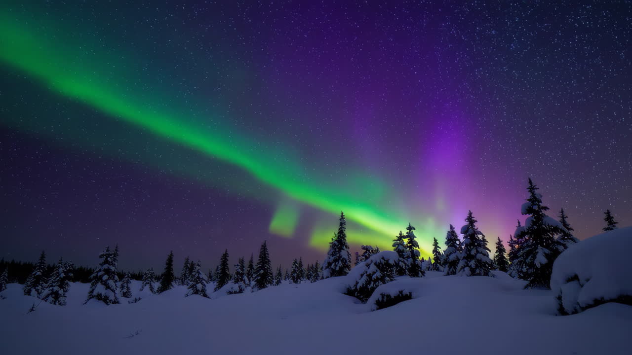 Northern Lights over Snowy Forest