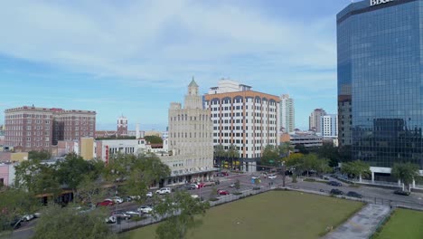 4k aerial video of snell arcade, princess martha hotel, kress drug store and bb-t bank building in downtown st petersburg, fl