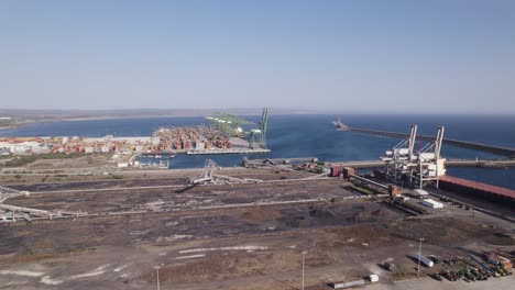 Wide-aerial-overhead-view-of-oil-refinery-and-shipping-port