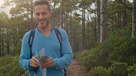 male traveler reading map