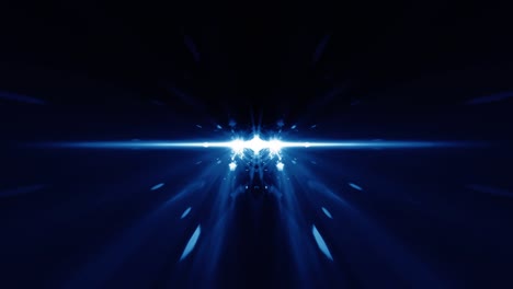 Abstract glowing blue star optical flare lights with particles crack blue shine exploding. 4K 3D rendering abstract science futuristic technology flash light seamless loop for title intro vj loop.