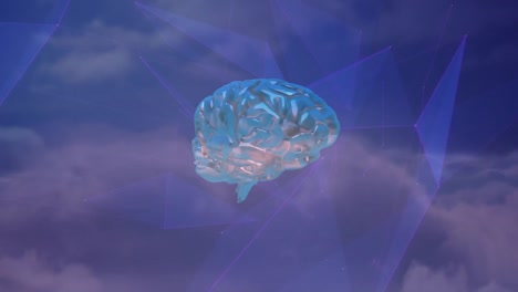 animación de formas y cerebro sobre nubes