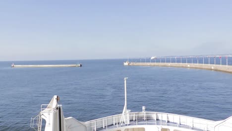 the ferry is leaving the port of helsingborg sweden and is entering the sound