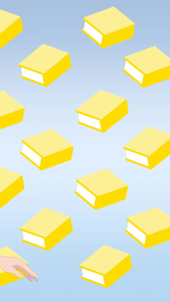 animación de una mujer hablando sobre iconos de libros