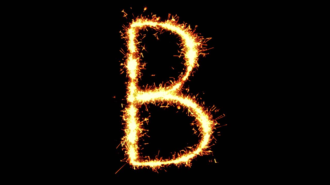 Alphabet b text sparkler writing with glitter sparks particles firework on black 4k loop background