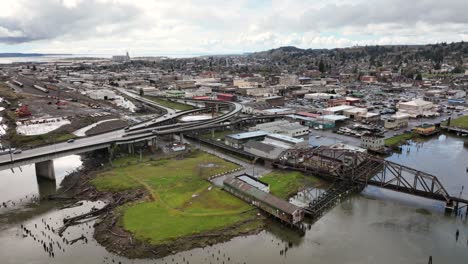 aberdeen washington aerial over city and water