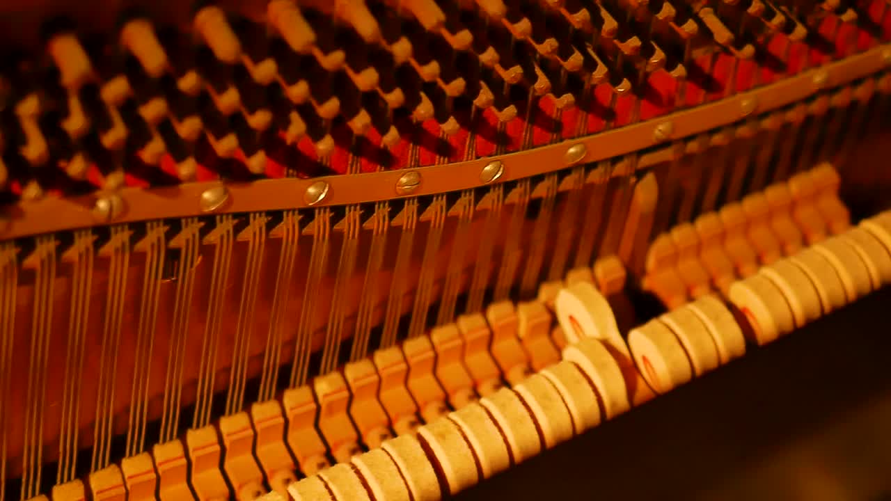 A captivating view from inside a grand piano as it is being played