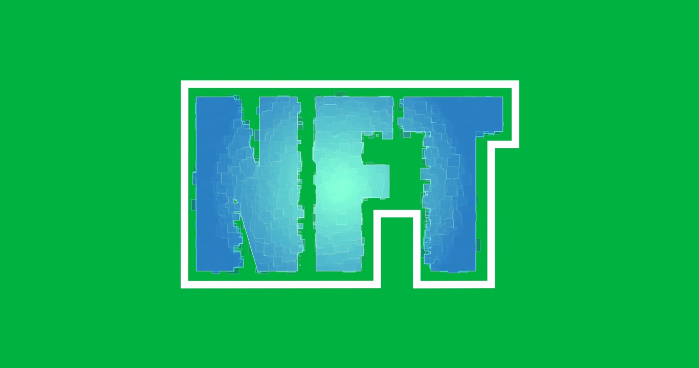 투명 배경 위 빛나는 파란색 NFT 텍스트 애니메이션