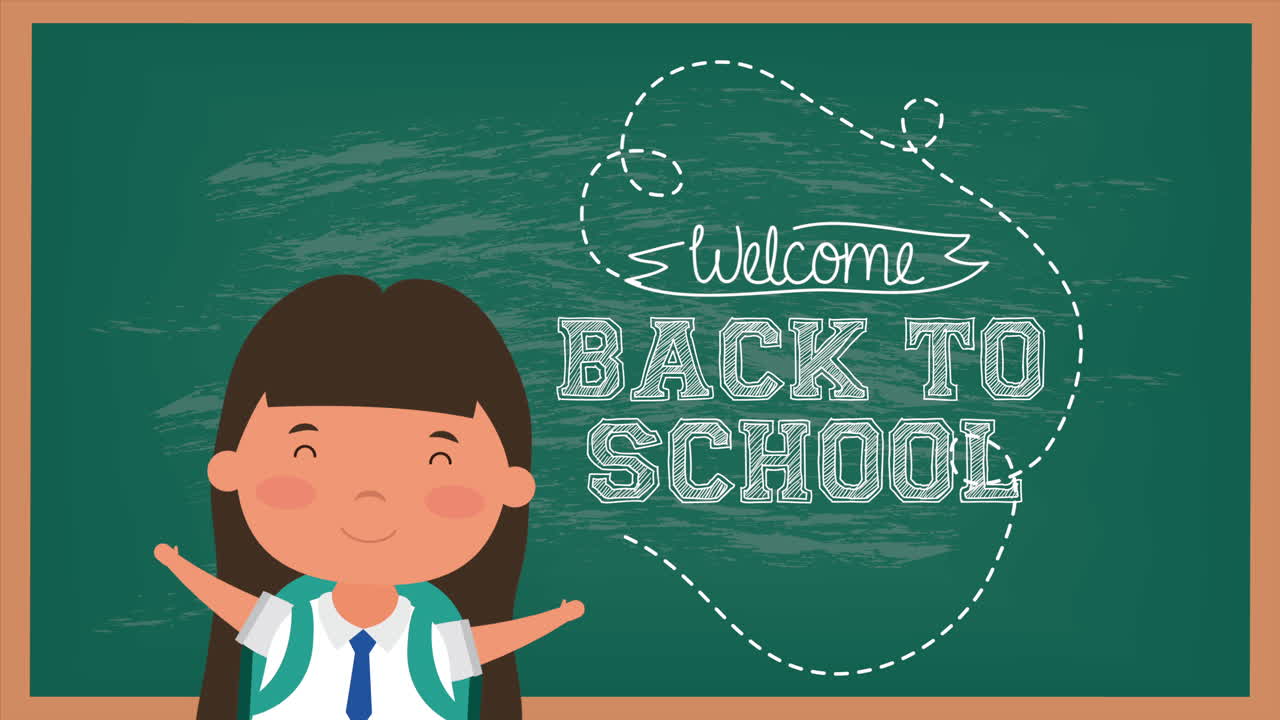 back to school season with girl and chalkboard