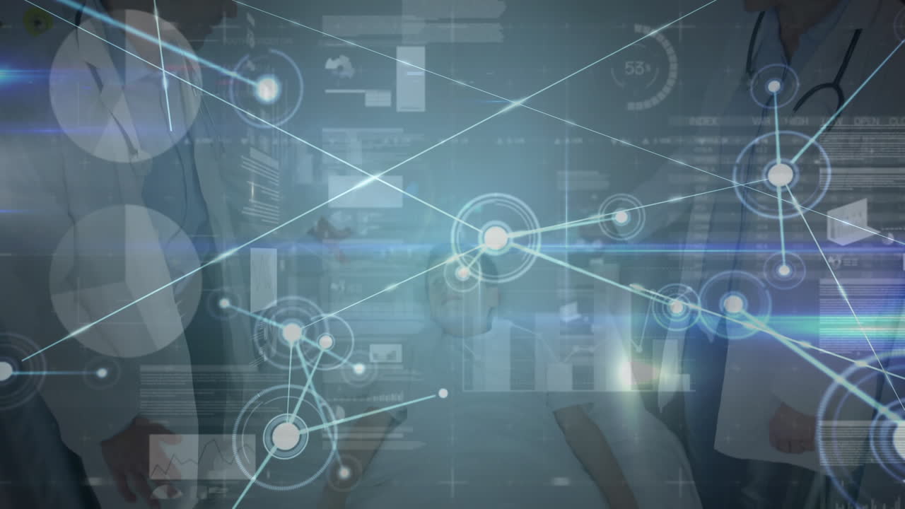 백인 남성 의사와 소년에 대한 연결 및 그래프의 애니메이션