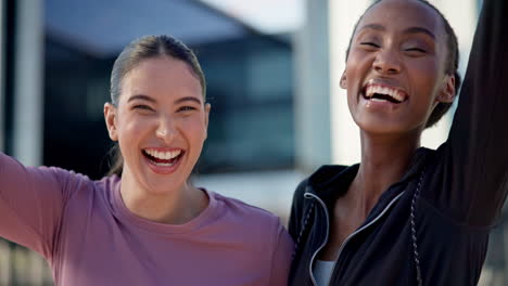 face, fitness and friends excited for workout