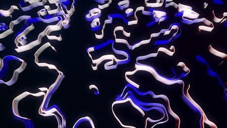4k abstract bg with moving blue white lines or ribbons forming curl noise on plane. concept of abstract computing neural network or ai. curved ribbons on plane. luma matte as alpha channel.