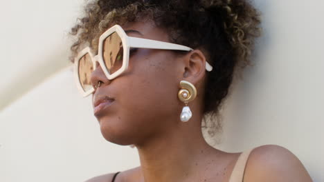 close-up view of fashionable african woman outdoors