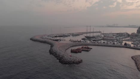 port at dusk - aerial view