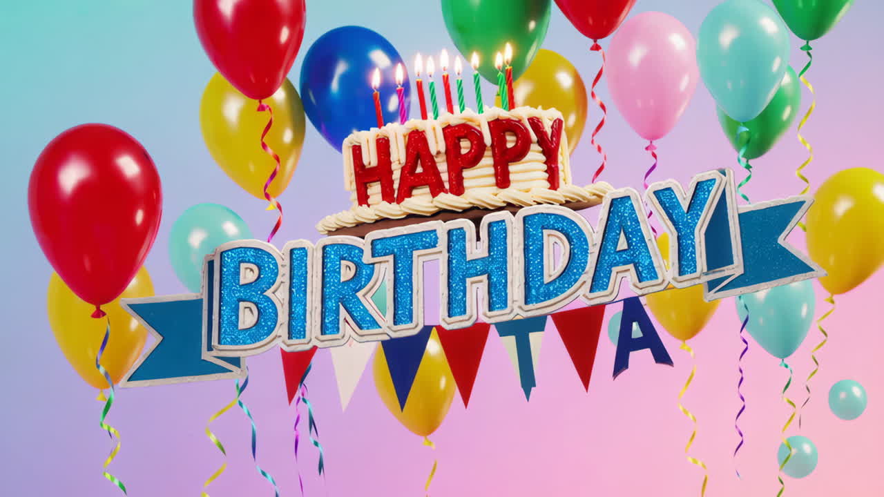 Happy Birthday Celebration with Balloons and Cake