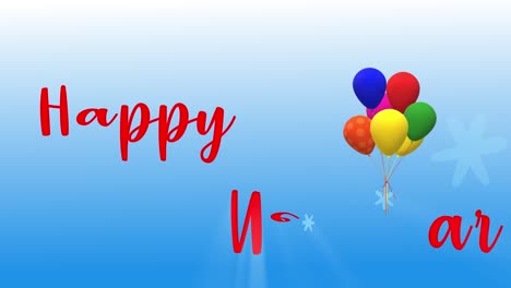 motion of red new year text on blue white background