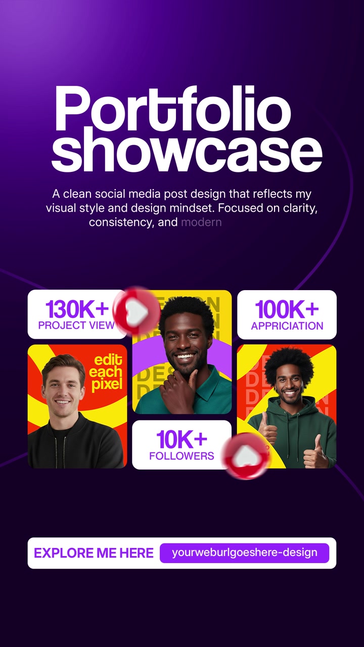 Portfolio Showcase Story Animation Template with Personal Branding Profile Cards and Creative Professional Presentation Design