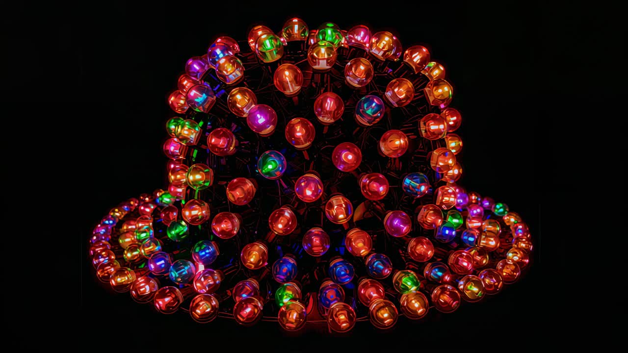 Starting lighting controller driving dome LED bulbs from warm orange to cool blue in dark studio