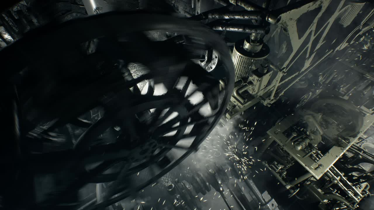 maquinaria vintage steampunk en una vieja fábrica, con motores en funcionamiento, chispas y humo. el concepto de viejos mecanismos de trabajo. la animación es perfecta para steampunk, fantasía y fondos de tecnología