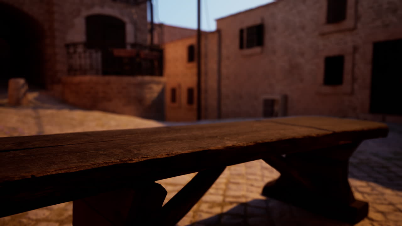 banco de madera en una pintoresca ciudad europea