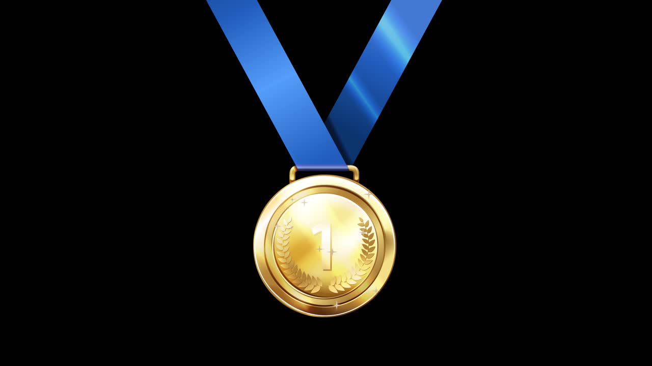 medalla de oro con cinta azul en pantalla verde