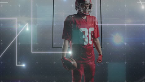 animation of data processing over male american football player with ball