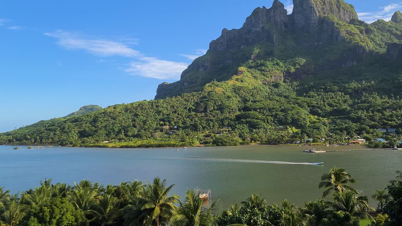 Bora Bora Island, french Polynesia. Scenic Bay Under Volcanic Hills and Rainforest