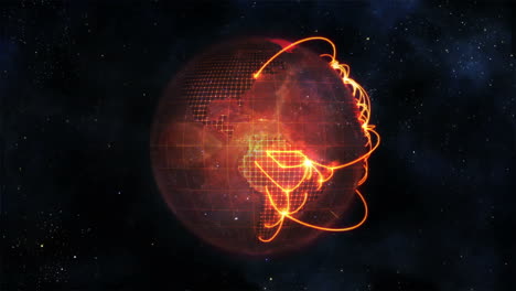 animated globe in movement with orange connections with source image courtesy of nasa.org