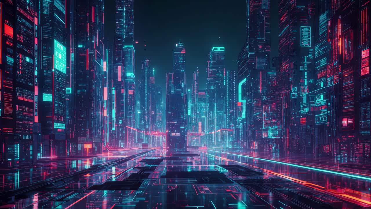 Neon Glowing Futuristic Cityscape