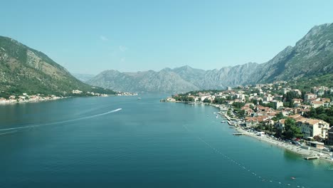 Boka-bay,-aerial-shot-towards-town-of-Kotor