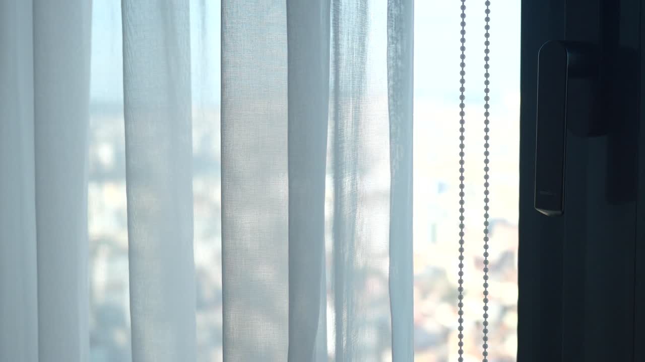 깨끗한 패브릭 커튼의 클로즈업