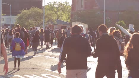 marching shot with lens flare: blm protest march in kalamazoo, mi