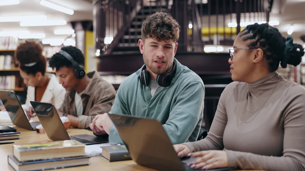 Students Collaborating in a Library