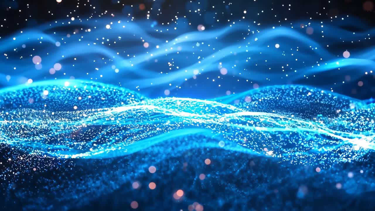 A blue wave with a lot of sparkles on it. The sparkles are scattered all over the wave, giving it a dreamy and ethereal appearance