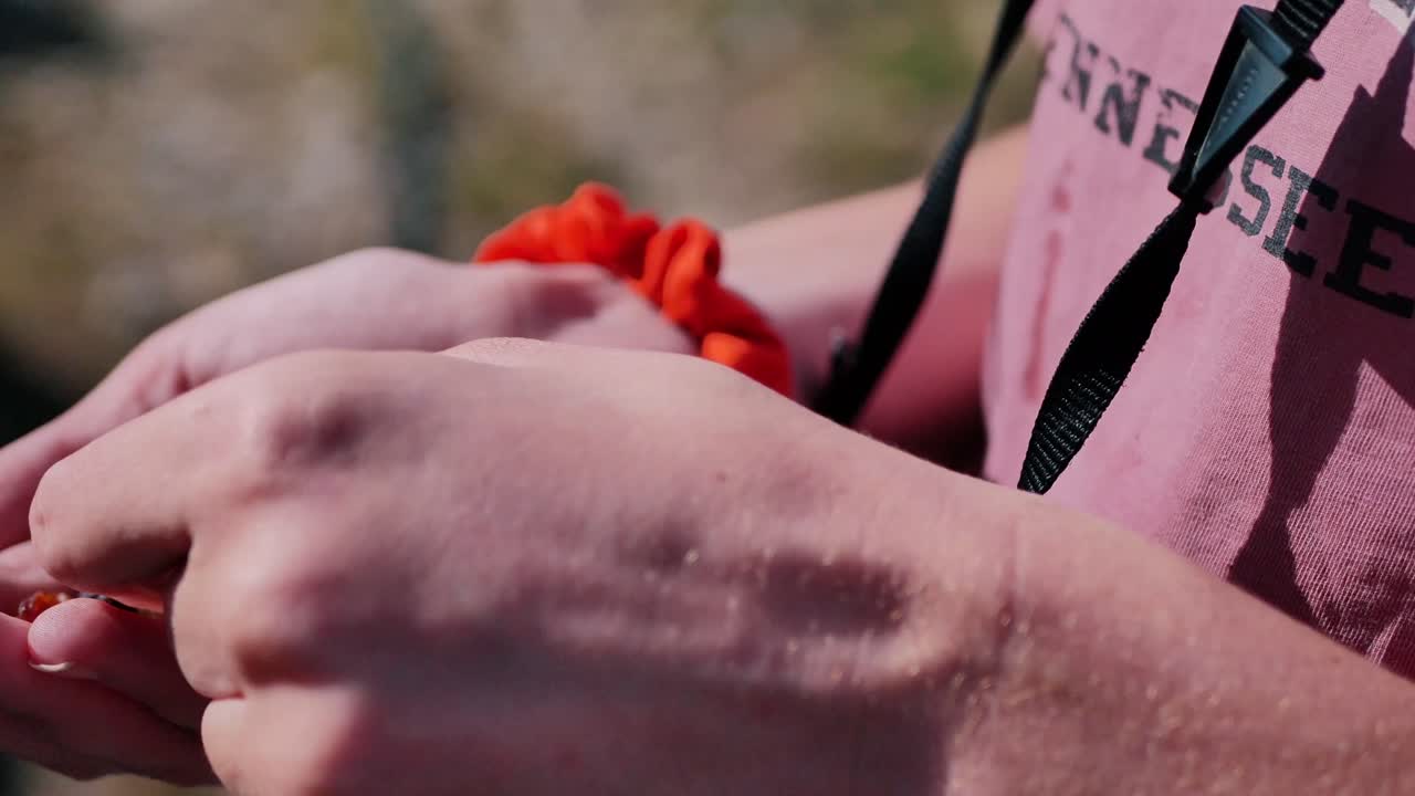 frutas y nueces en las manos - cerrar