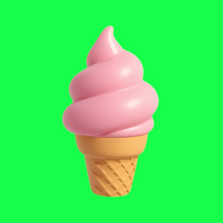 Cono gelato soft rosa 3D che ruota su schermo verde