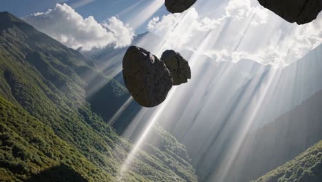 floating rocks in a mountain valley