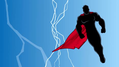 superhero flying during thunderstorm silhouette