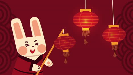 chinese rabbit with lanterns animation