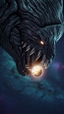 cosmic monster devouring a planet