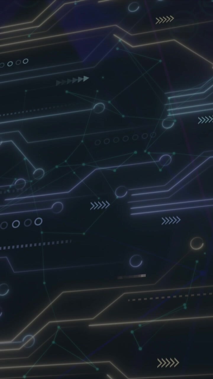 Animazione di connessioni di microprocessori e rete di connessioni su sfondo nero