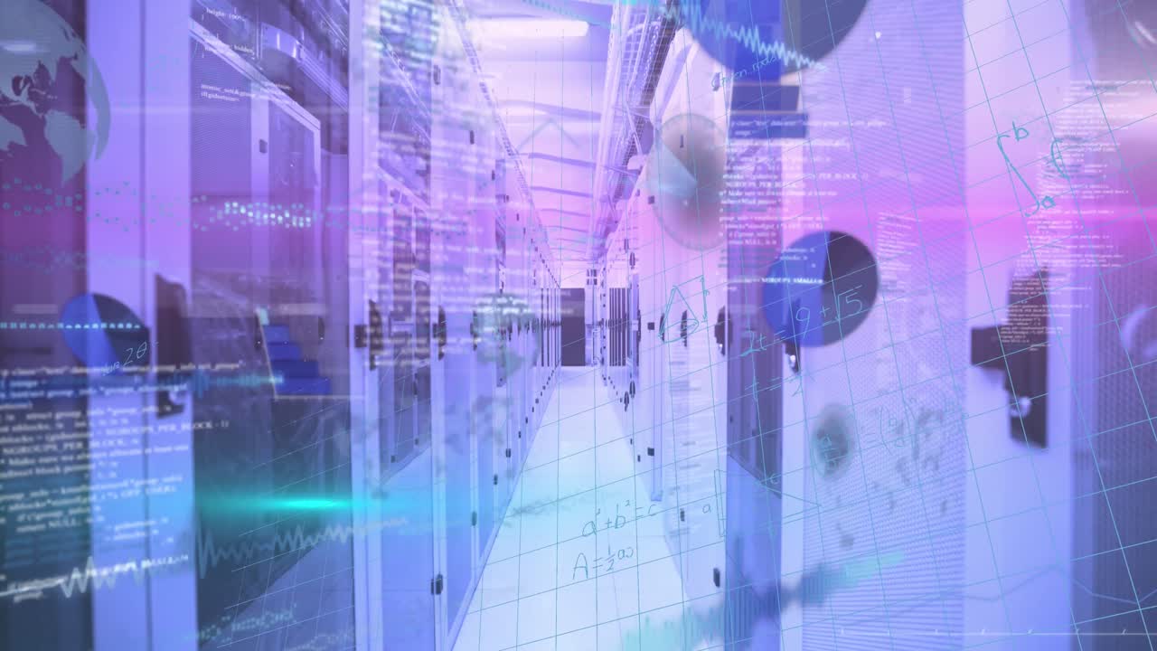 수학 방정식의 애니메이션과 컴퓨터 서버 방에 대한 데이터 처리