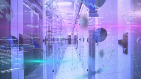 animación de ecuaciones matemáticas y procesamiento de datos contra la sala de servidores de computadora