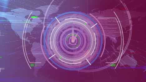 animation of digital graphical scope scanning with timer over coding and world map