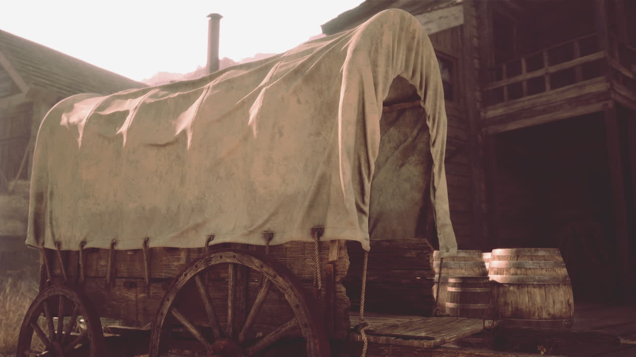 un carro cubierto en el salvaje oeste