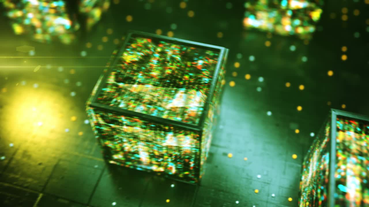 Cubes with glitching texture seamless loop 3D render animation
